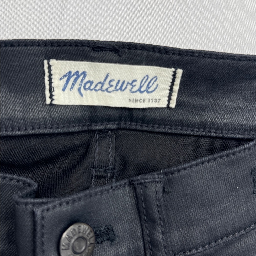 Madewell Black Coated Skinny Skinny Moto Jeans size 26 zipper ankle stretchy - Picture 7 of 11